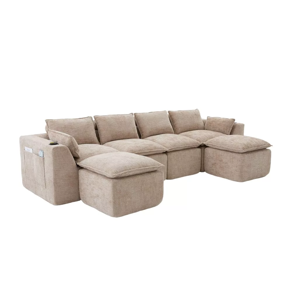 Canapé panoramique modulable 4 places en tissu chenille