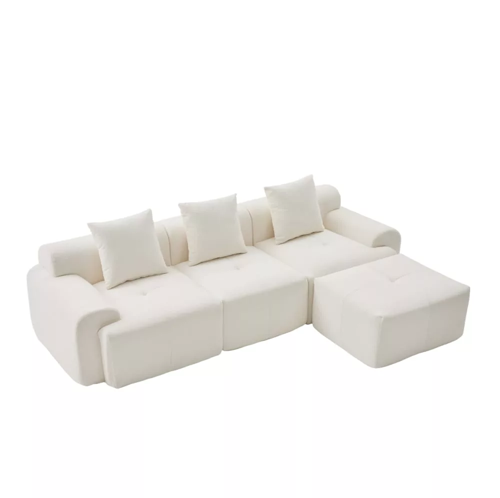 Canapé modulable 3 places en velours polyester côtelé