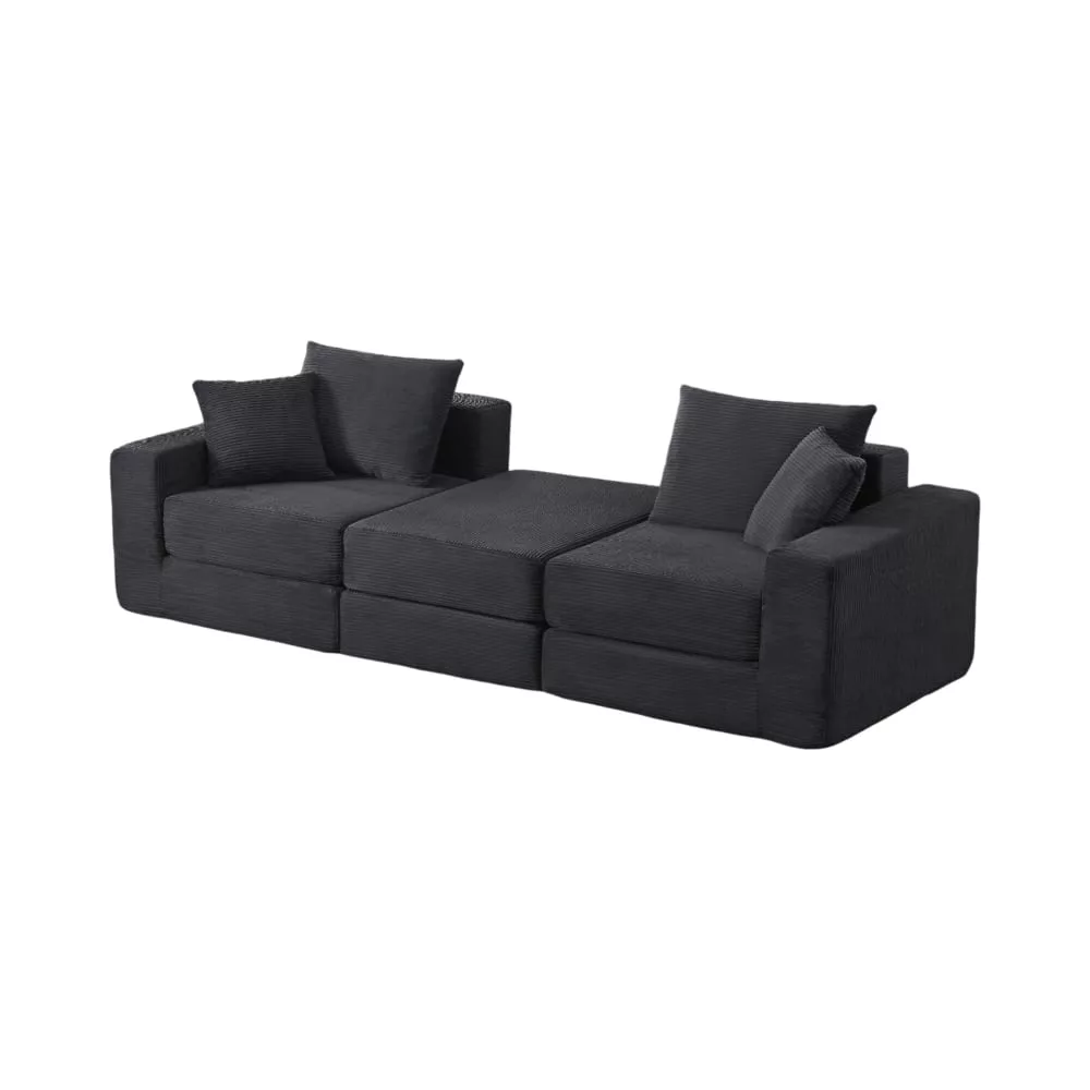 Canapé modulable en velours polyester côtelé