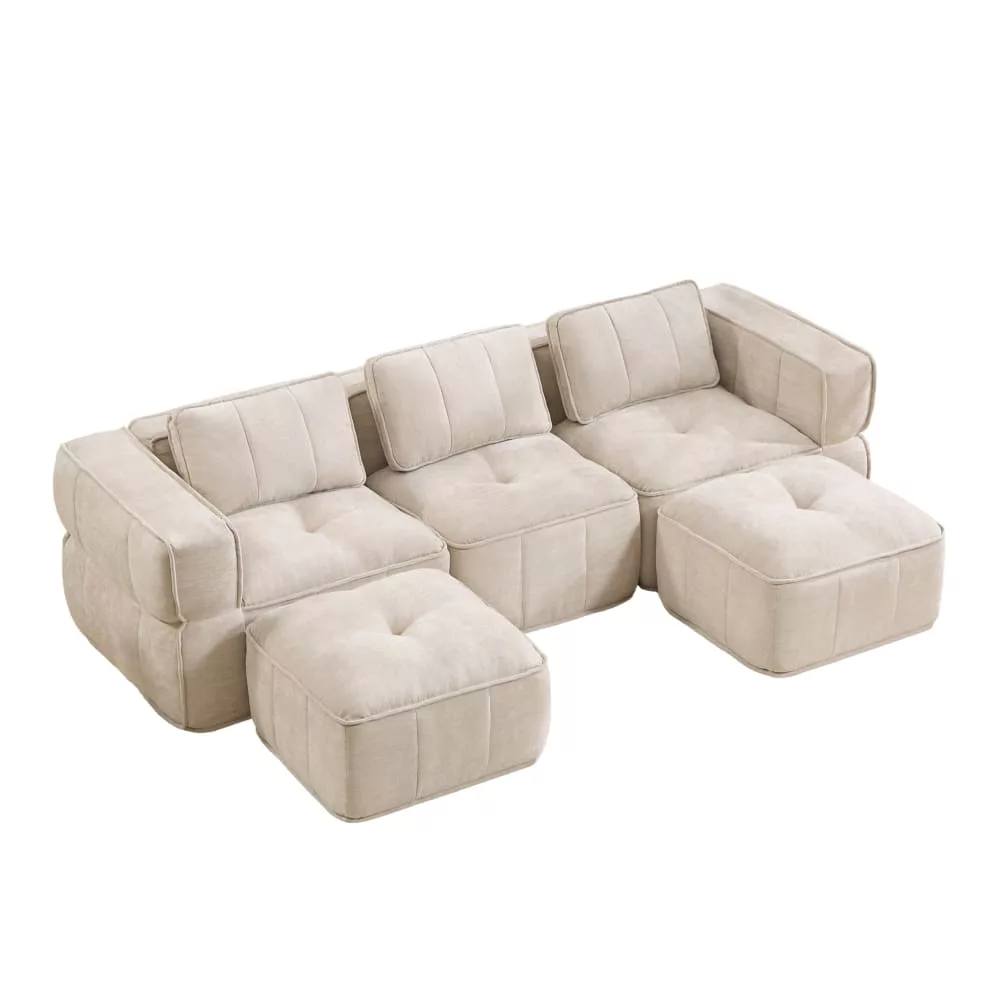 Canapé modulaire en polyester avec 2 poufs
