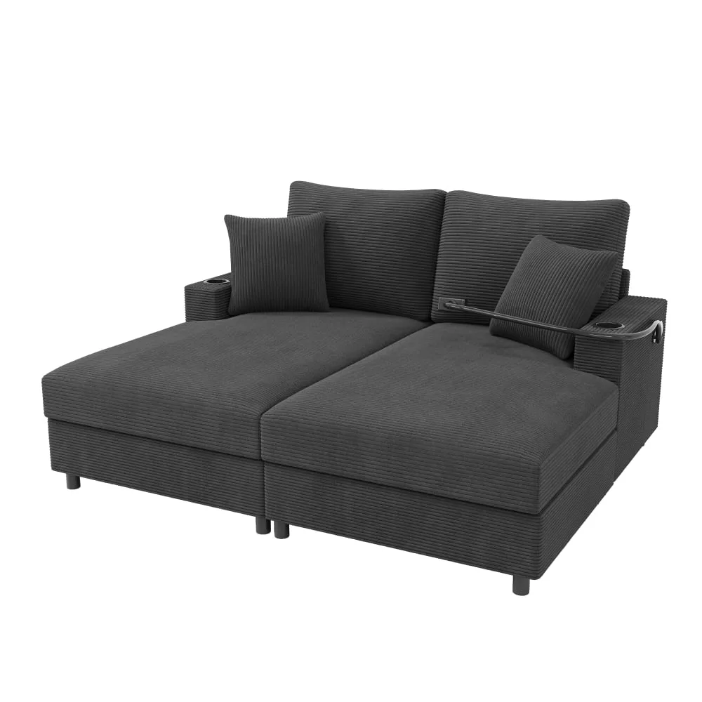 Canapé modulable 2 places en velours polyester côtelé