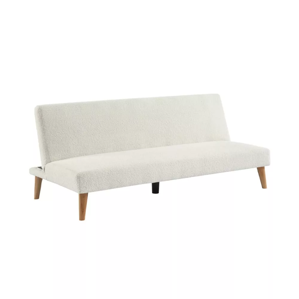 Canapé banquette convertible 3 places bouclette piètement bois d'hévéa – Tom
