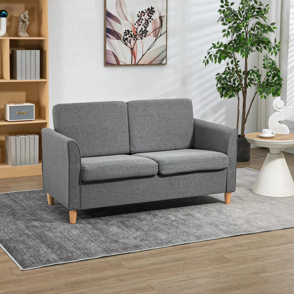 HOMCOM Canapé 2 places design scandinave dim. 141L x 70l x 78H cm pieds bois massif tissu
