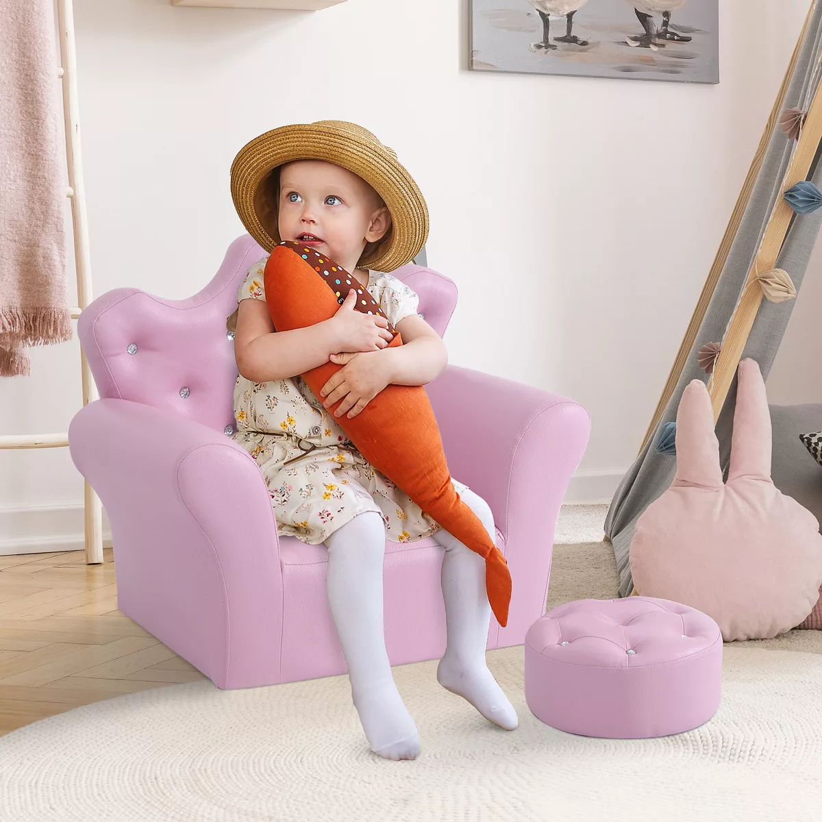 Homcom Canapé et Pouf Convient aux enfants à partir de 3 ans et jusqu'à 7 ans dim. 83L x