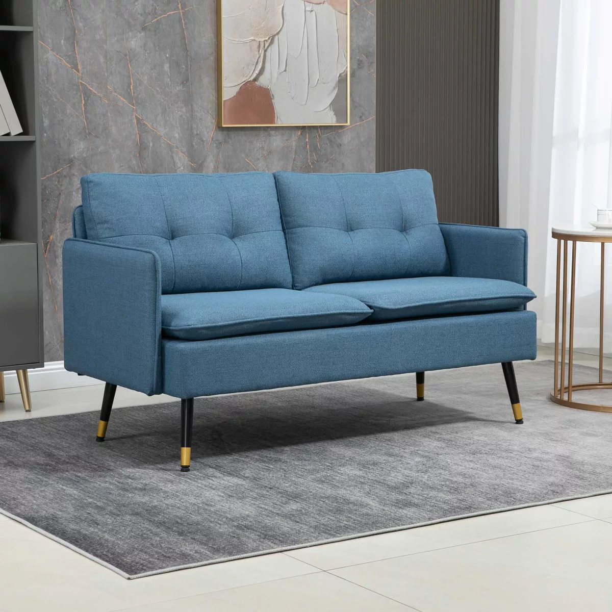HOMCOM Canapé 2 places design scandinave tissu effet lin avec passepoil