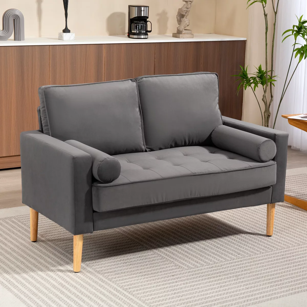 HOMCOM Canapé 2 places banquette moderne en velours 127 cm avec coussins épais