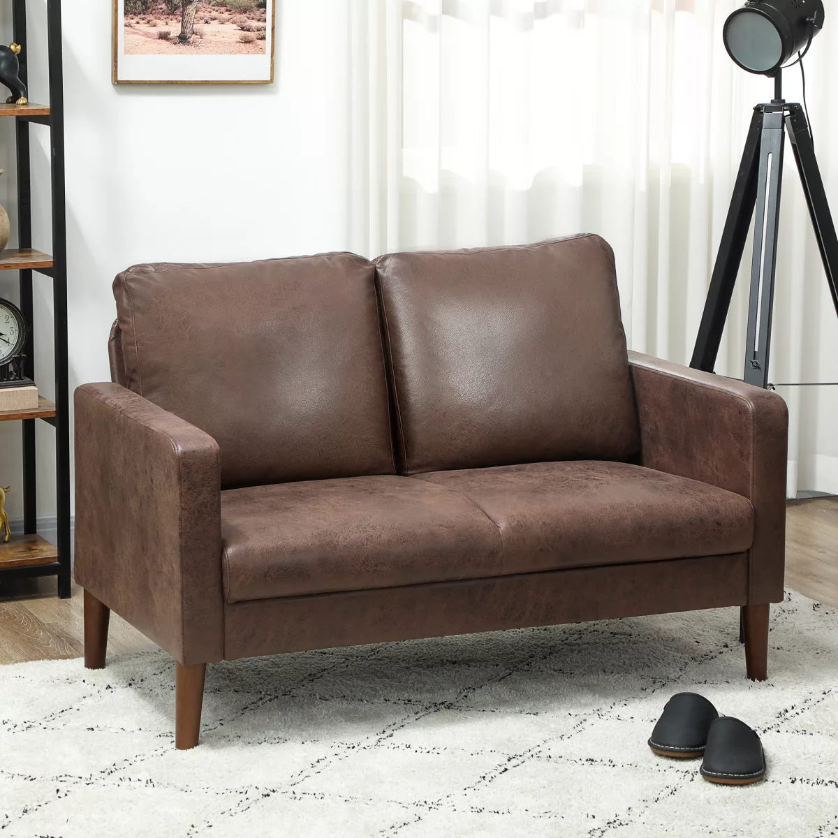 HOMCOM Canapé 2 Places Moderne avec Revêtement en Tissu Effet Cuir Respirant et Pieds