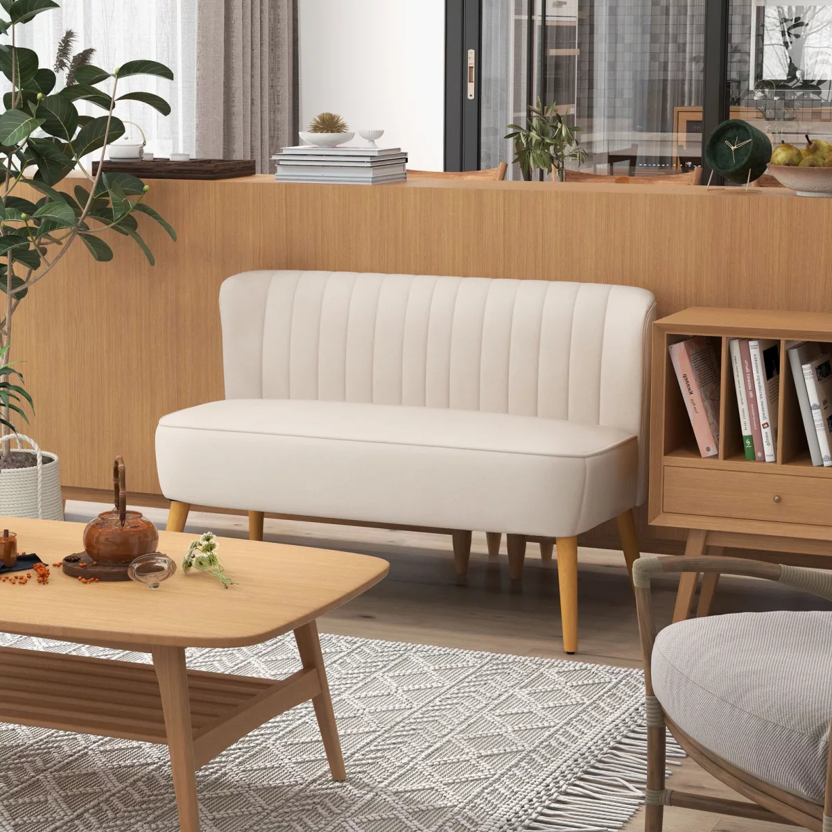 HOMCOM Canapé design rétro 2 places, pieds en bois