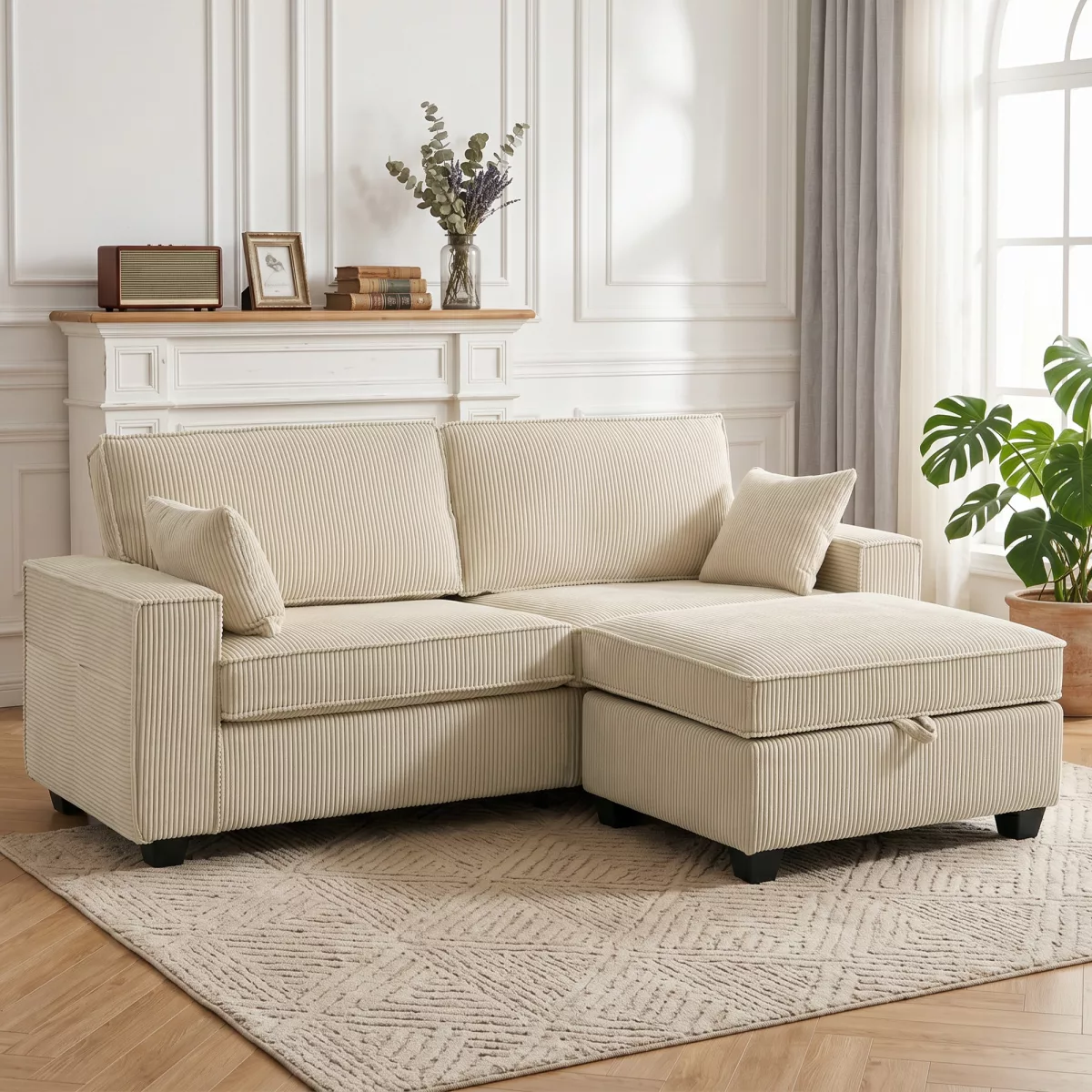 HOMCOM Canapé 3 Places avec Pouf de Rangement