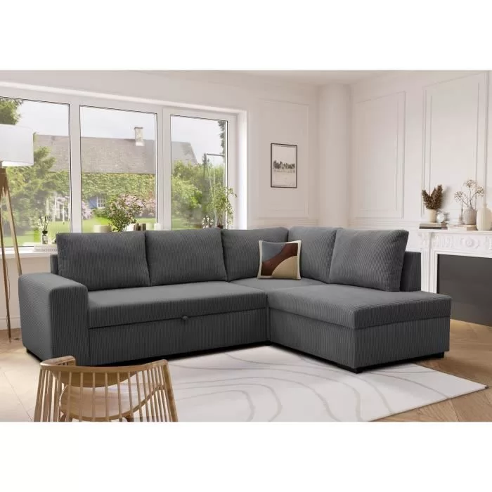 Canapé d'angle convertible réversible NIRVANA 4 a 5 places – Tissu velours côtelé
