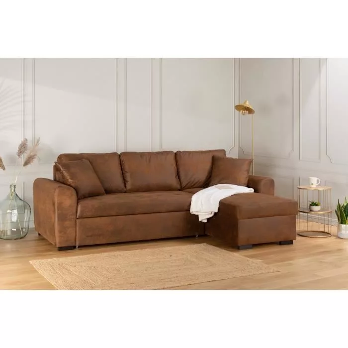 Canapé d'angle convertible réversible 4 places – Tissu vintage