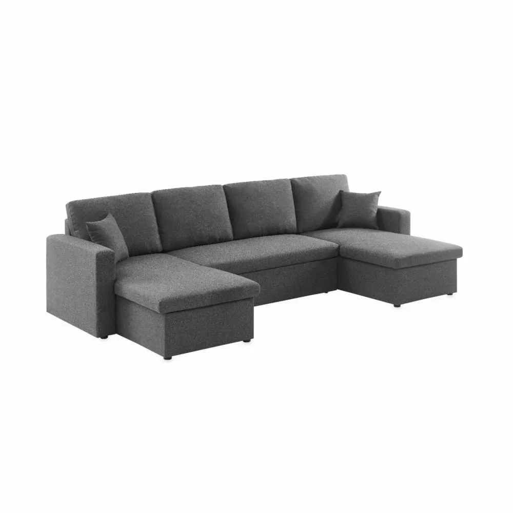 Canapé panoramique convertible en tissu. 4 places. coffre rangement. lit modulable