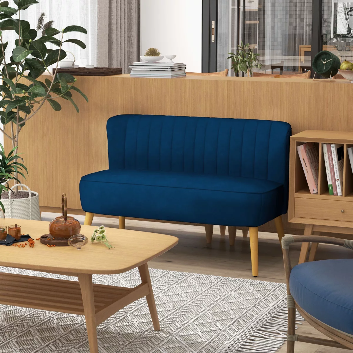 HOMCOM Canapé design rétro 2 places, pieds en bois