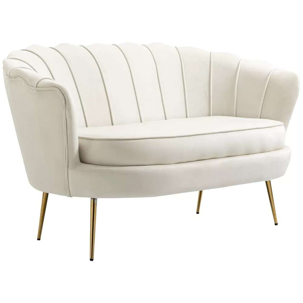 Canapé 2 places coquillage canapé design dim. 130L x 77l x 77H cm pieds dorés effilés