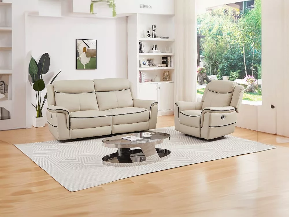 Canapé 3 places et fauteuil relax électrique en cuir ADELIO