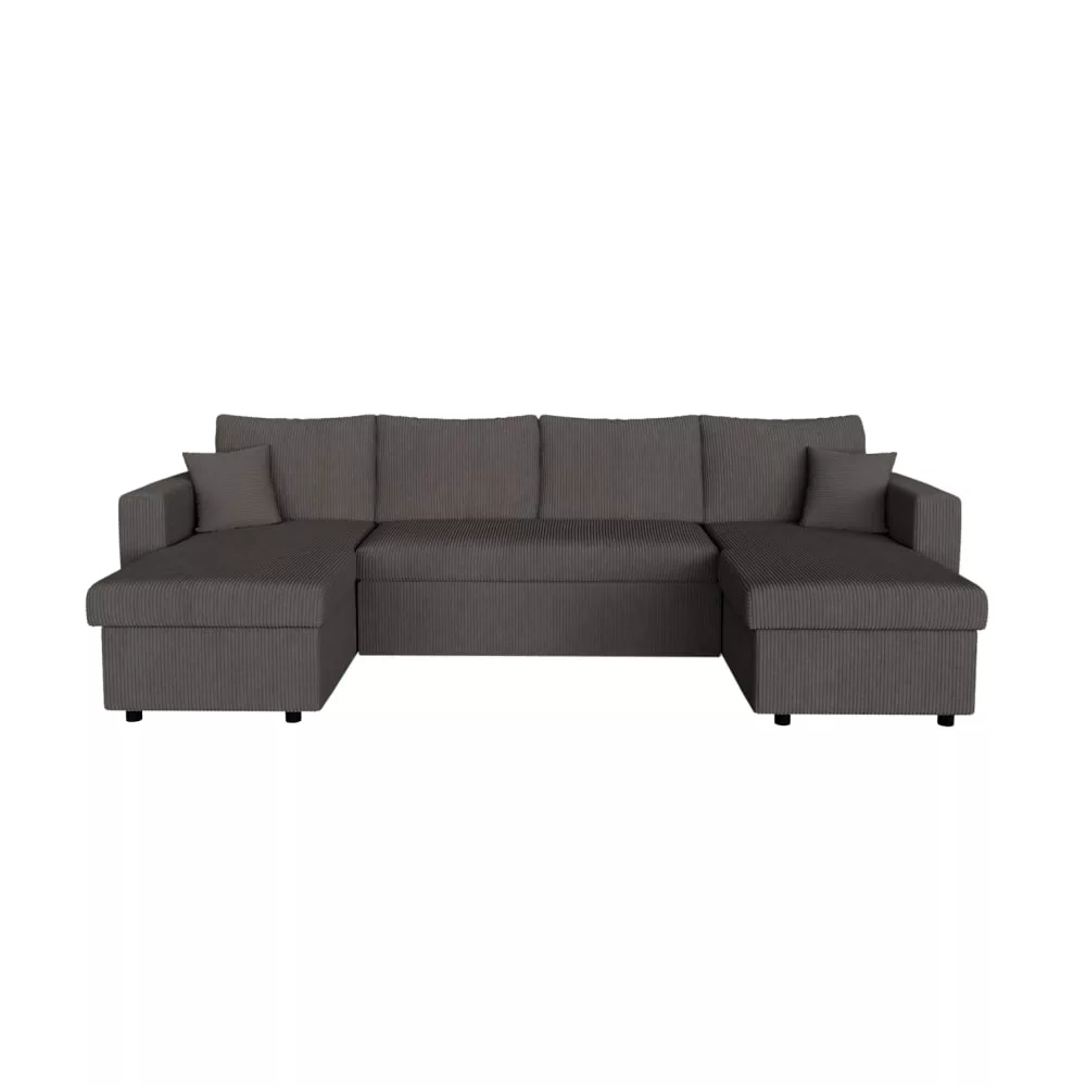 Canapé d'angle panoramique convertible 6 places avec 2 coffres – Velours côtelé