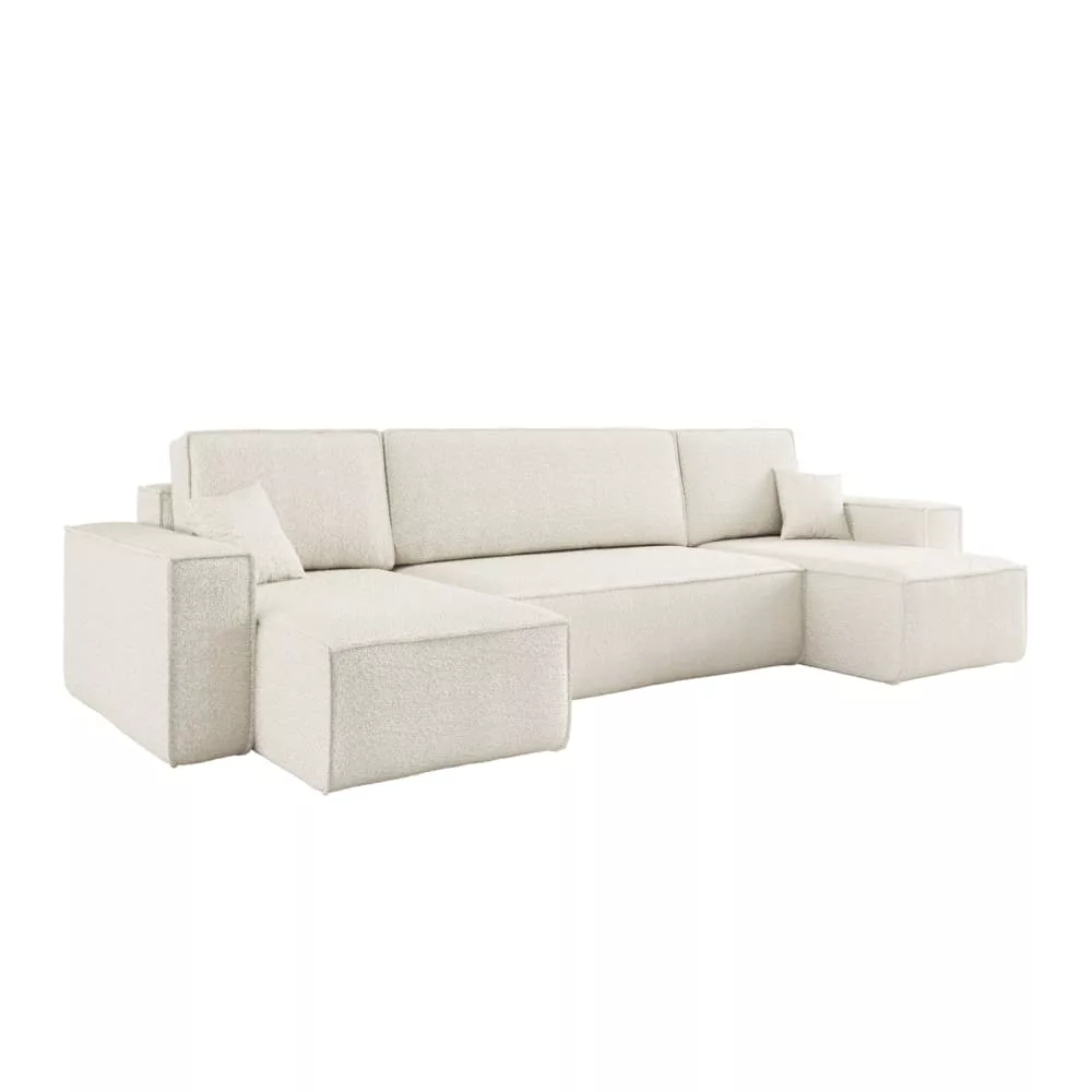 Canapé d'angle panoramique convertible 6 places en tissu bouclette doux – Grand format en
