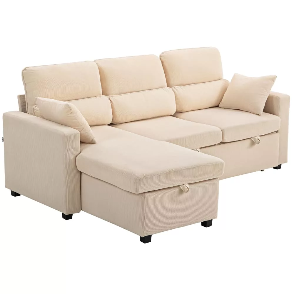 Canapé d'angle convertible 3 places – Chaise longue réversible avec rangement caché