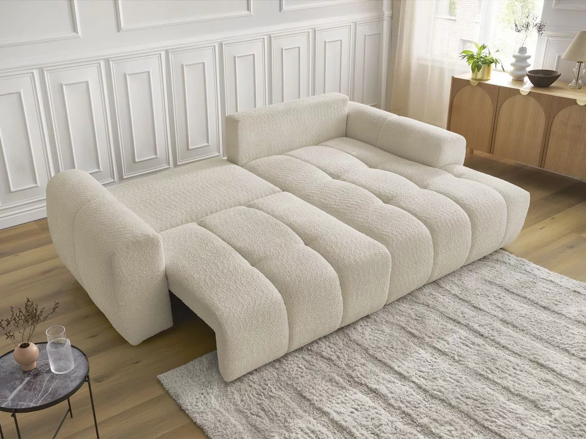 Canapé d'angle convertible coffre roxelane tissu bouclette Angle