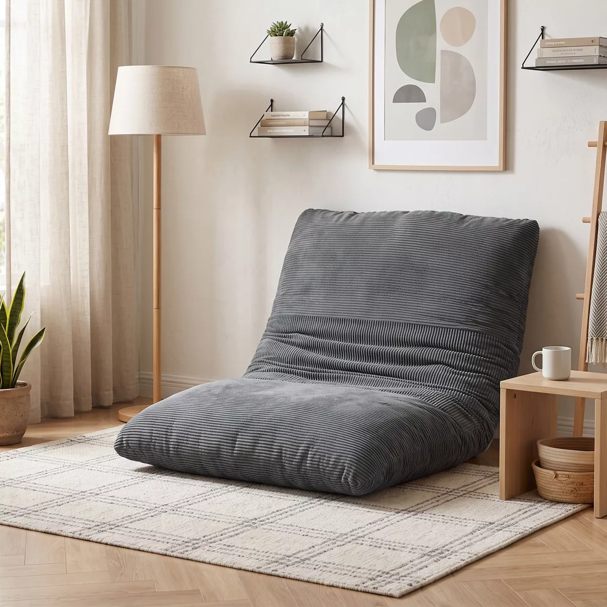 HOMCOM Fauteuil de sol 2-en-1 en velours côtelé