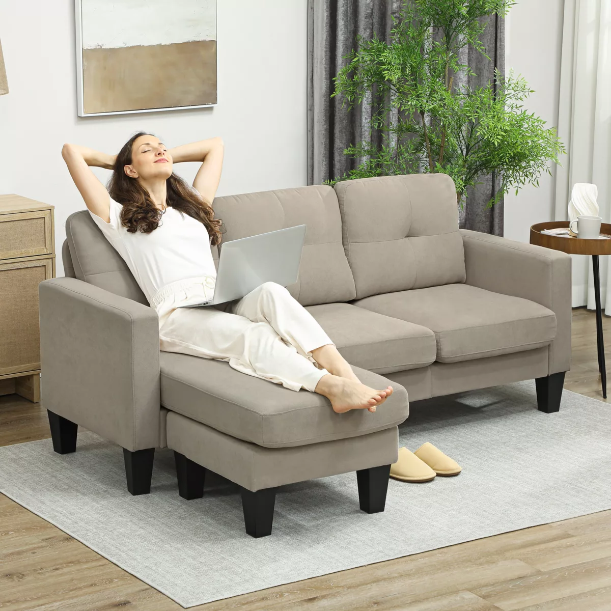 HOMCOM Canapé d'angle 3 Places méridienne réversible ou salon
