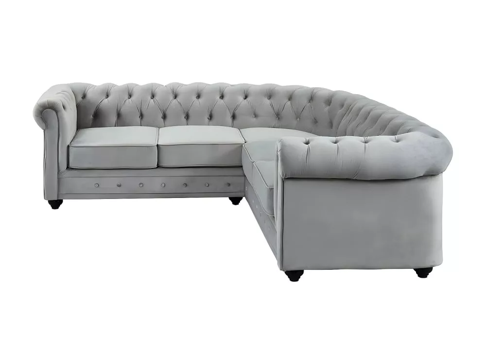 Canapé d'angle en velours chesterfield 5 places – Structure en bois