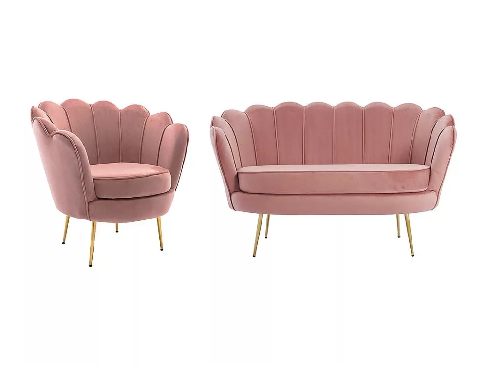 Canapé 2 places en velours – Fauteuil coquillage assorti