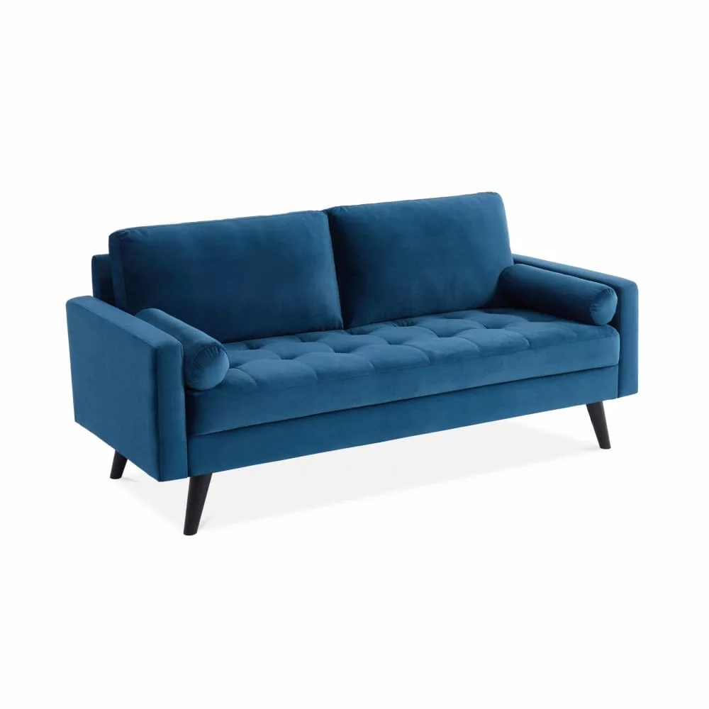 Canapé 3 places scandinave fixe. droit. pieds bois Velours