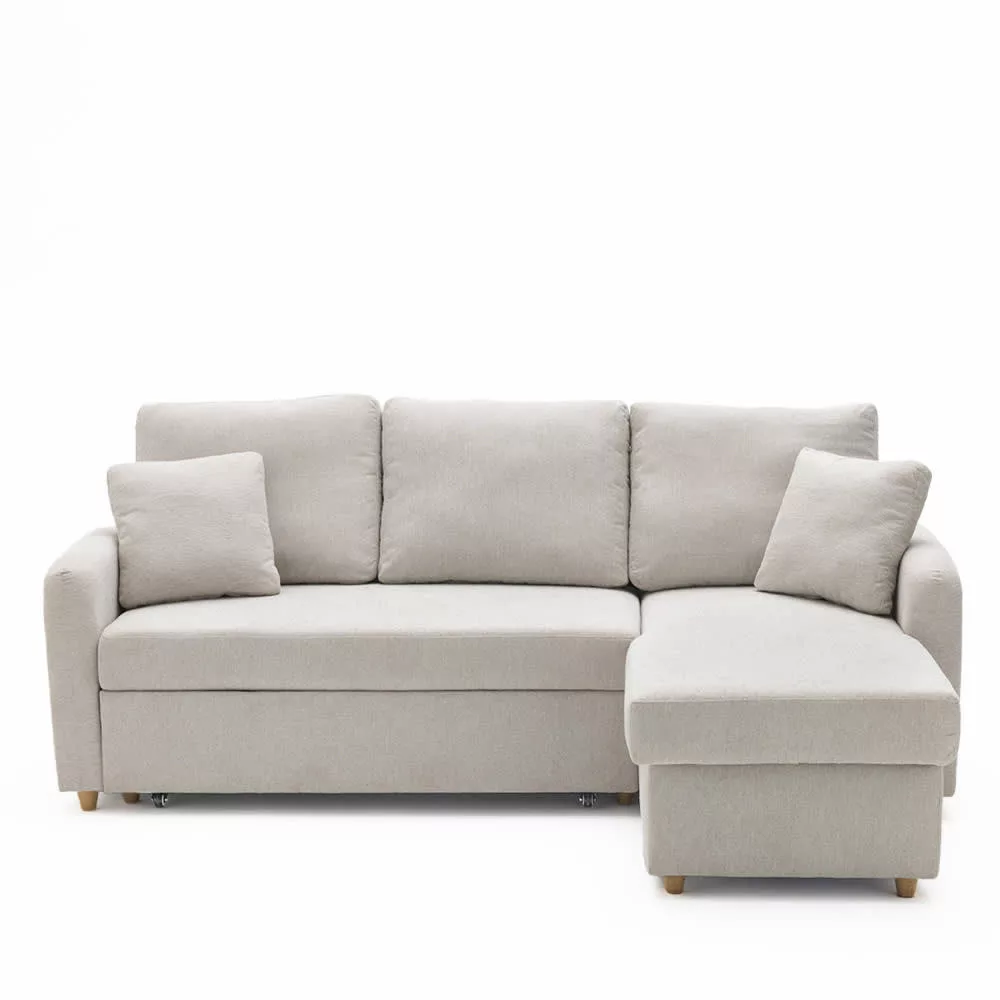 Canapé d'angle convertible 3 places en tissu avec coffre