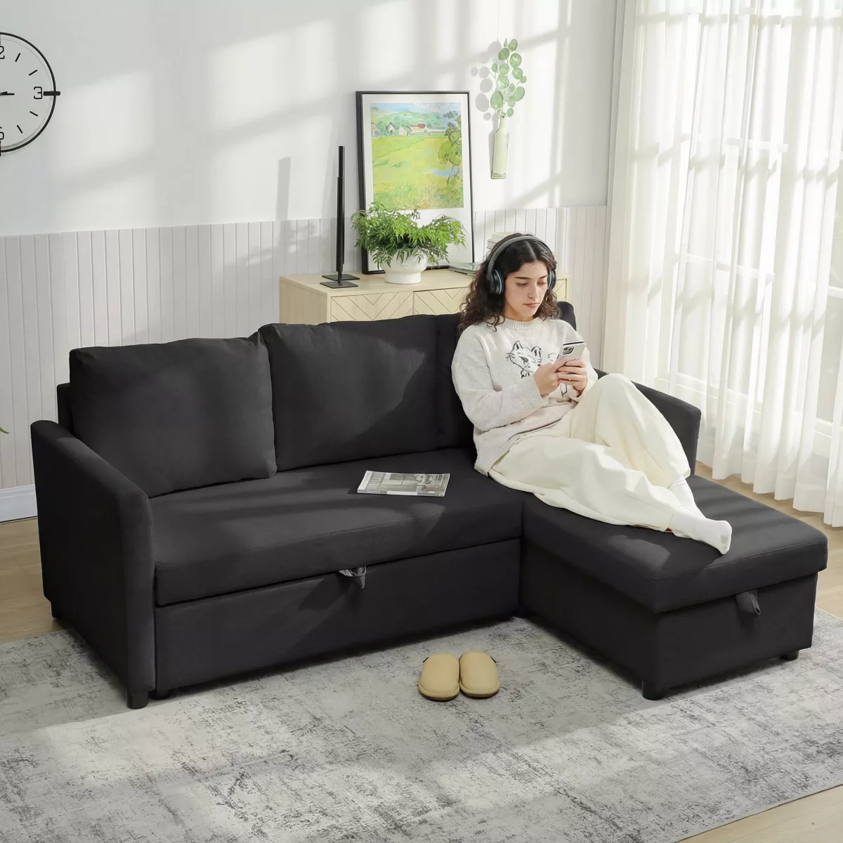 HOMCOM Canapé d'Angle Convertible