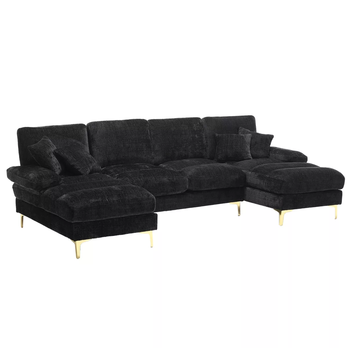 Grand canapé d'angle en forme de U en tissu chenille moderne et confortable
