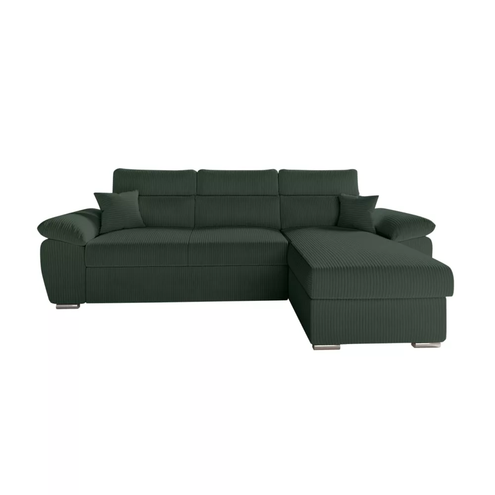 Canapé komeco d'angle reversible convertible avec coffre et têtières en velours côtelé