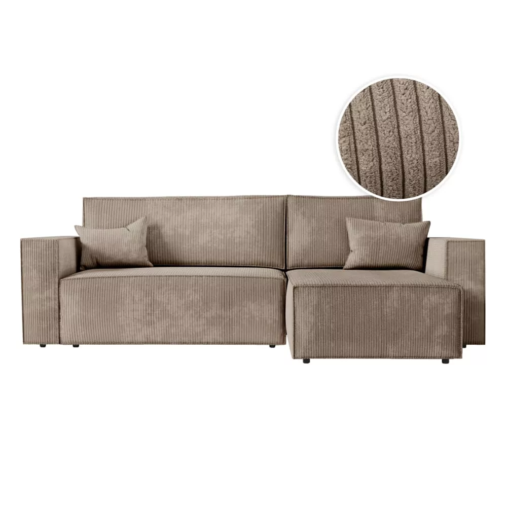 Clarisse – Canapé d'angle convertible réversible avec coffre en velours côtelé