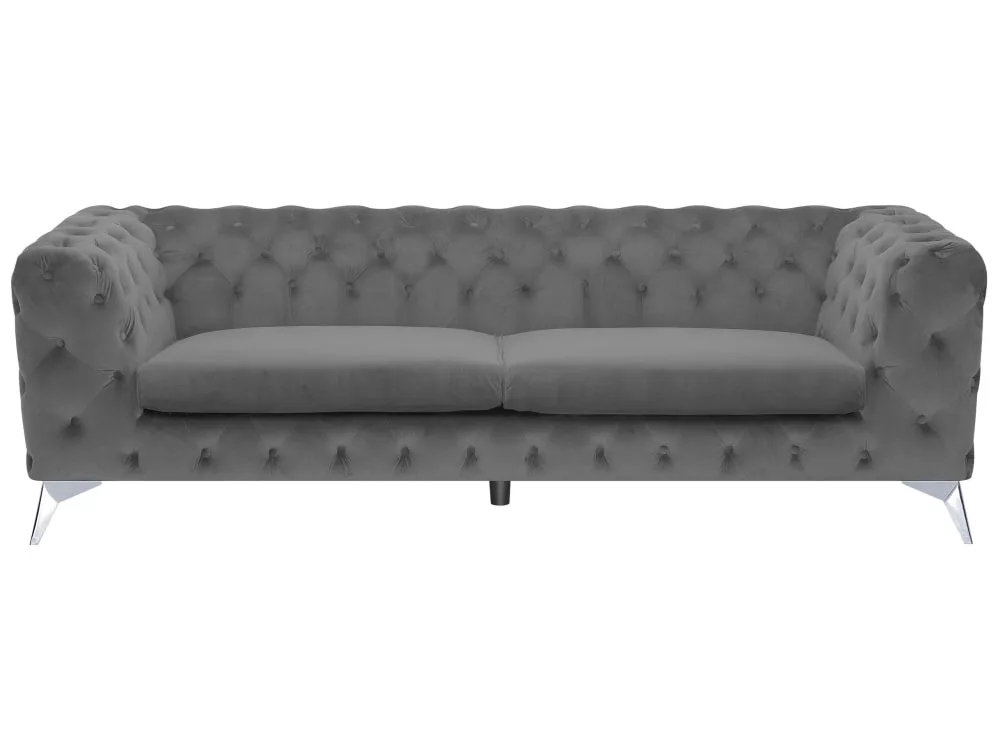 Canapé Fixe 3 Places Capitonné en Velours de Qualité Idéal pour Salon au Design Glamour