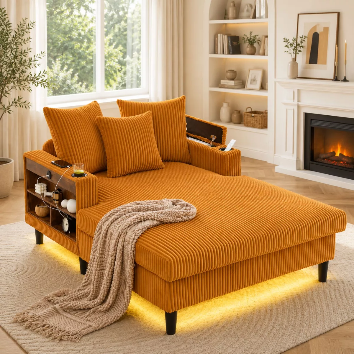 Chaiselongue en velours côtelé multifonctionnelle, Aosom France