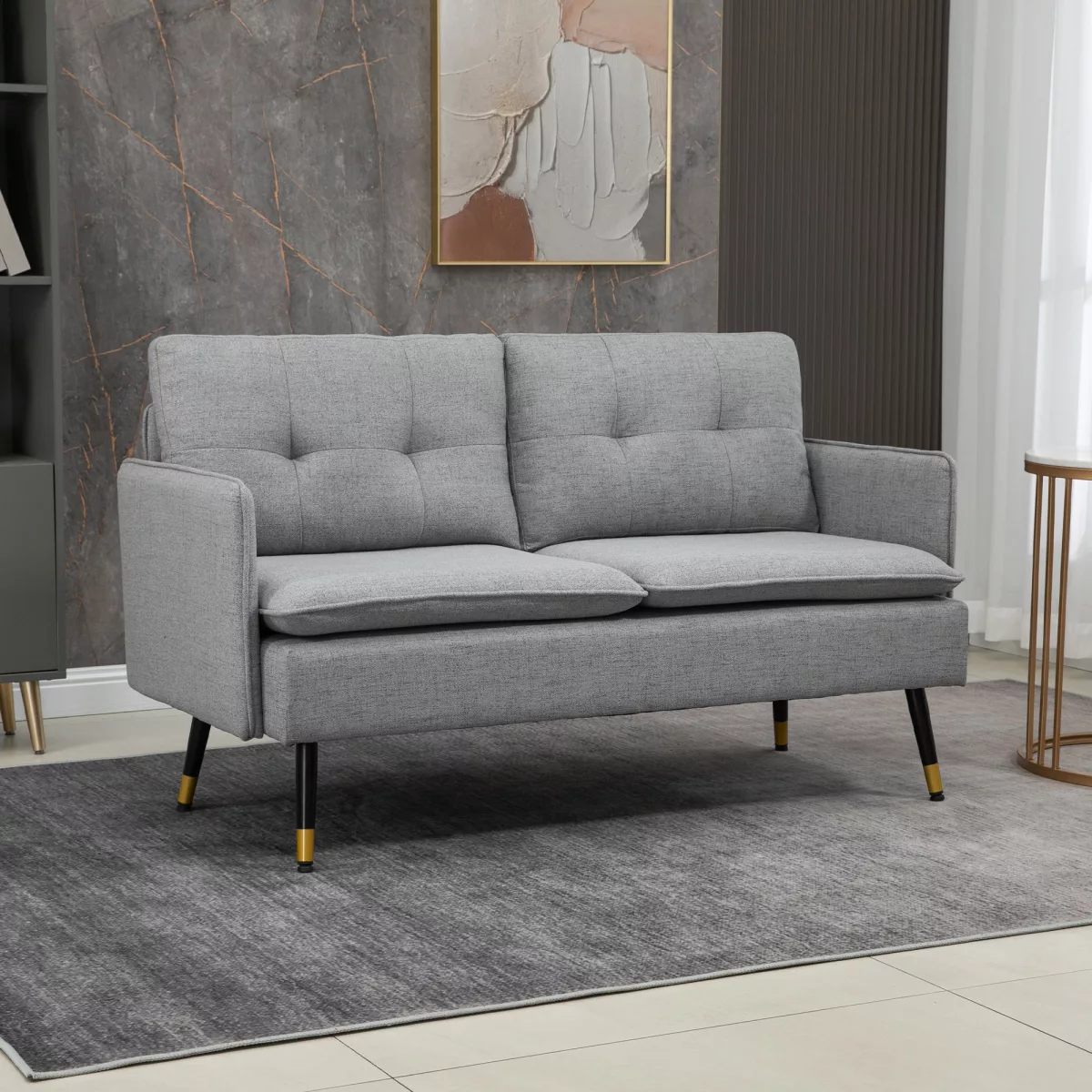 Outsunny Canapé 2 Places Scandinave Effet Lin avec Passepoil Confort Supérieur Aosom