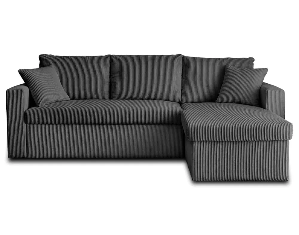 Canapé d'angle réversible 4 places convertible avec coffre – Revêtement velours côtelé