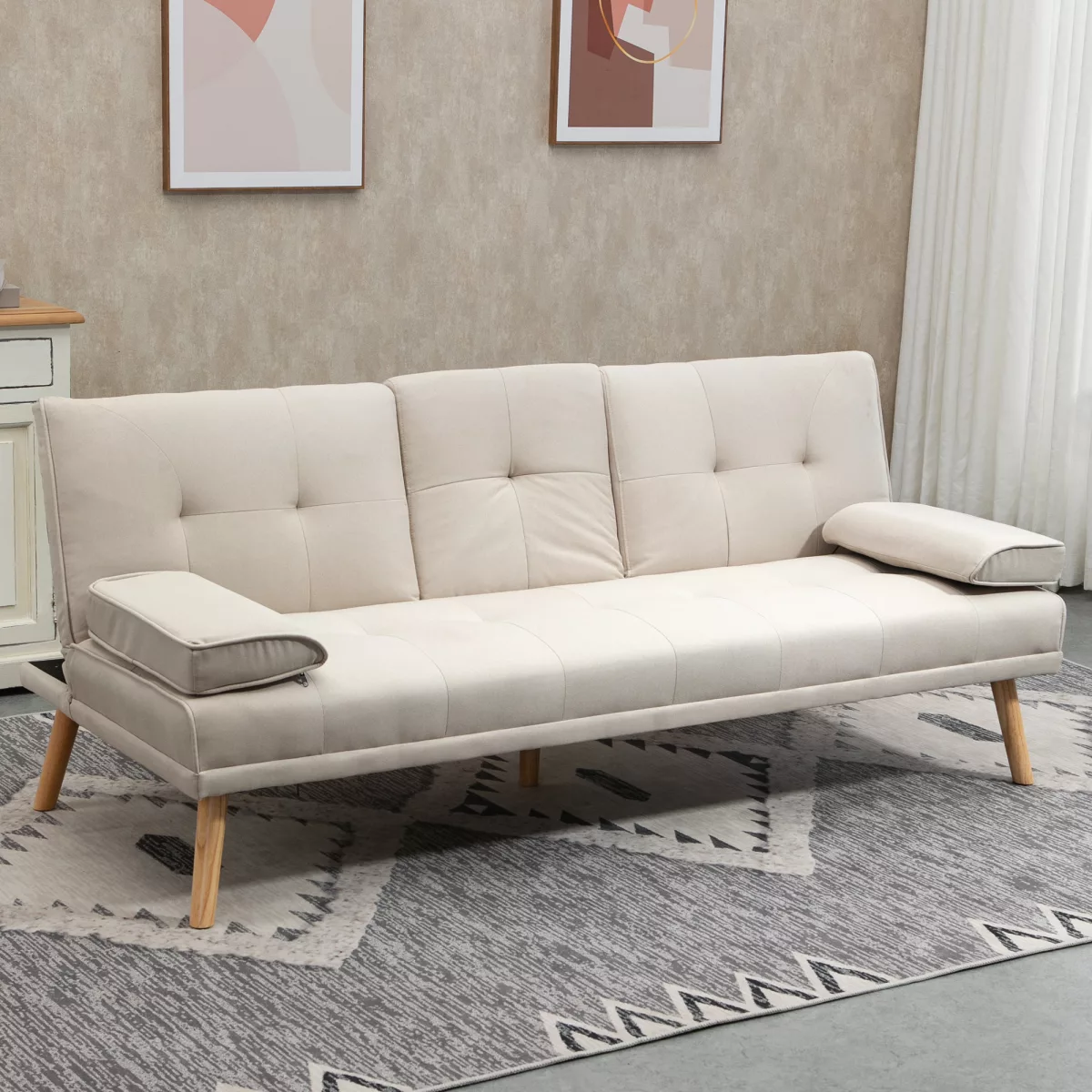 HOMCOM Canapé convertible 3 places design scandinave inclinaison dossier réglable 3
