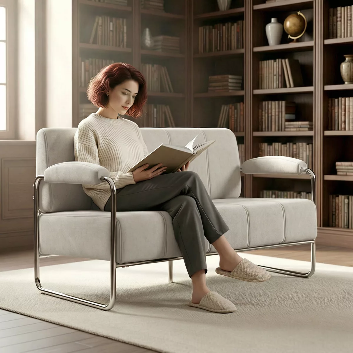 HOMCOM Canapé 2 places moderne revêtu en chenille en acier