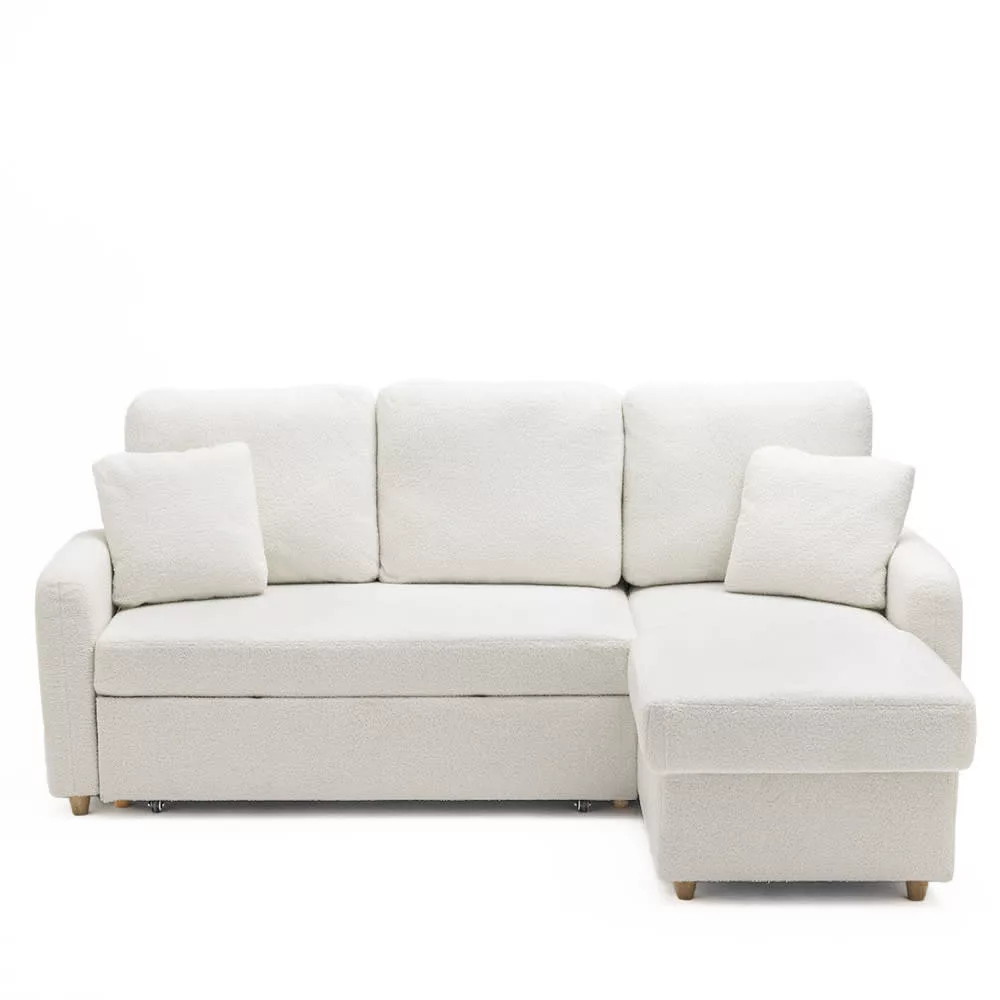 Canapé d'angle réversible convertible 3 places en tissu bouclette avec coffre – Matera