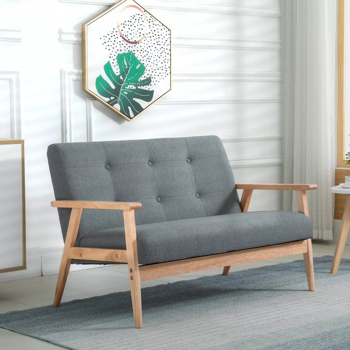 Canapé 2 Places HOMCOM Canapé en Tissu Double Canapé Rembourré Compact Design Loveseat en