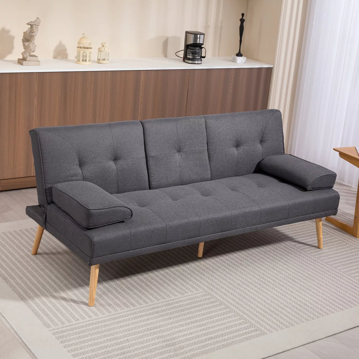 Outsunny Canapé 3 Places Convertible Lin Dossier Réglable Design Scandinave Aosom France