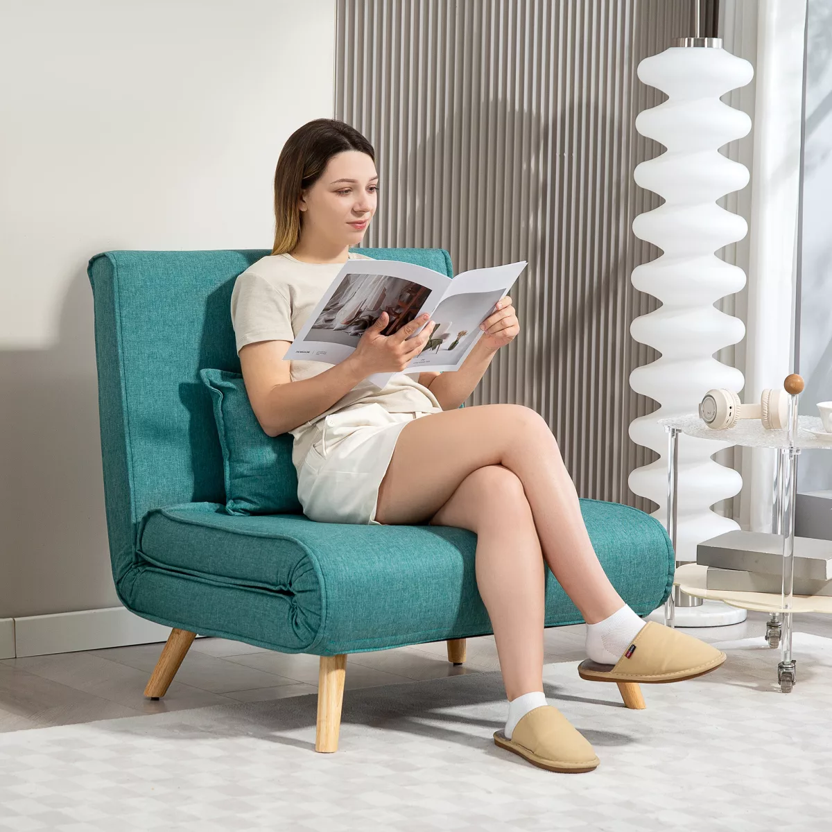 HOMCOM Fauteuil convertible 1 place canapé-lit clic-clac 4 en 1 avec dossier réglable en
