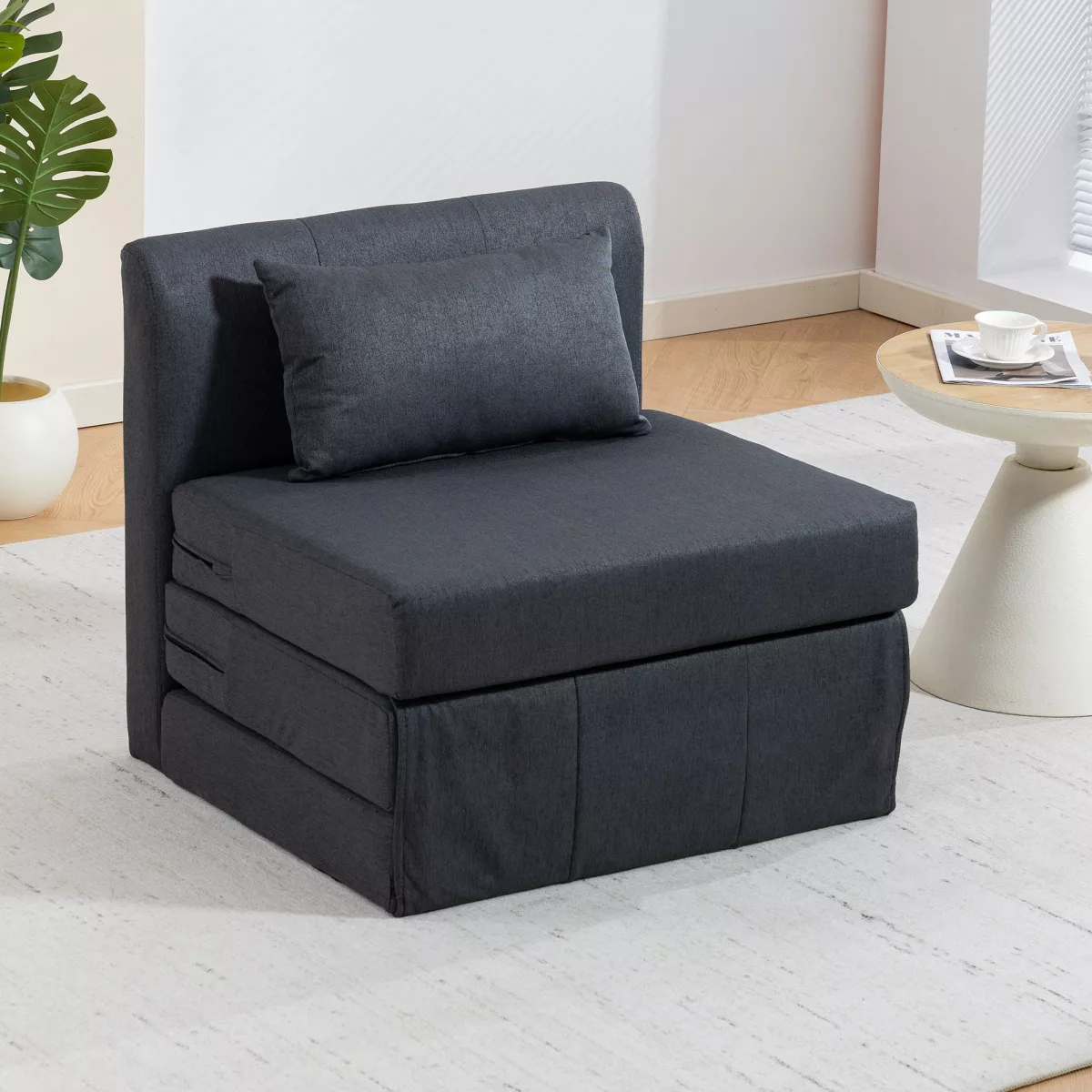 HOMCOM Fauteuil-lit 2-en-1 Canapé-lit pliant à texture lin