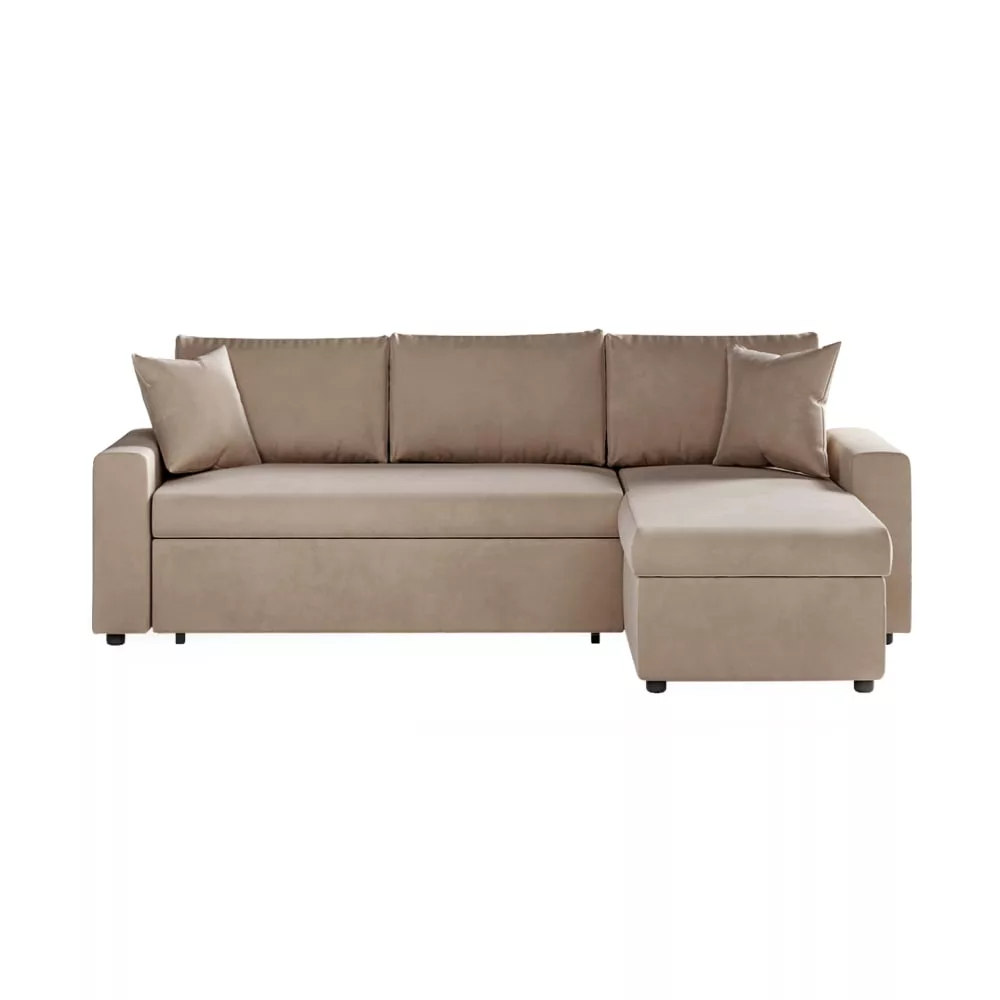 Canapé d'angle maria réversible et convertible avec coffre en velours – Grège