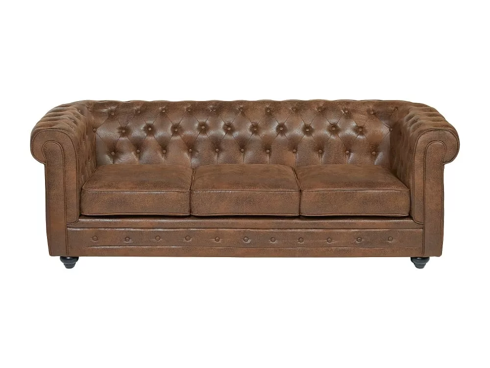 Canapé Chesterfield 3 places en microfibre vieilli – Capitonné