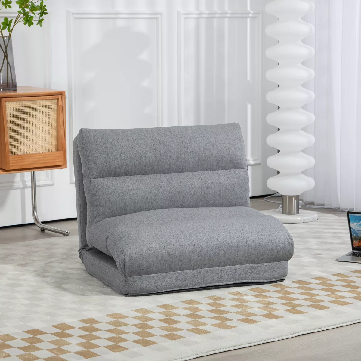 HOMCOM Fauteuil de sol canapé paresseux fauteuil convertible en lit inclinable 90° à 180°