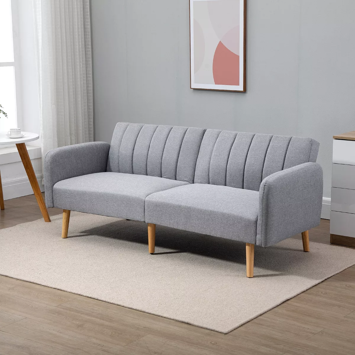 Homcom Canapé-Lit 2 Places Convertible Tissu Lin Dossier Réglable Pieds Bois Aosom France