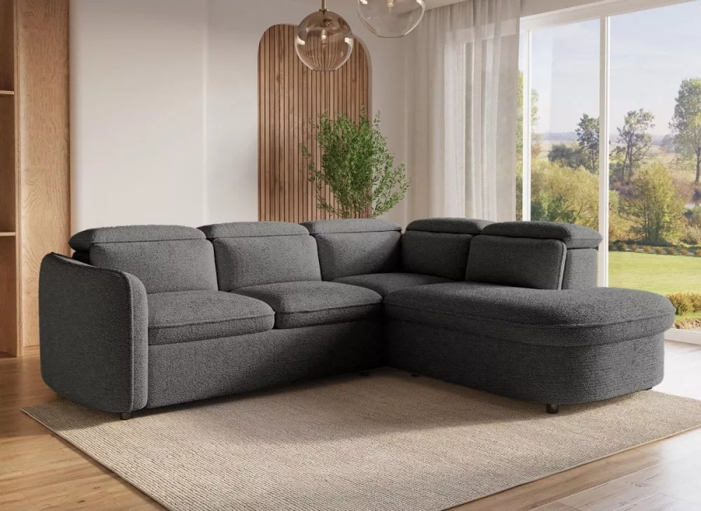 Canapé d'angle convertible avec coffre de rangement en tissu