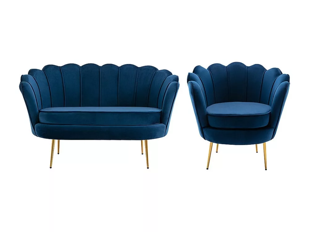 Canapé 2 places et fauteuil coquillage en velours nuit dandelion de